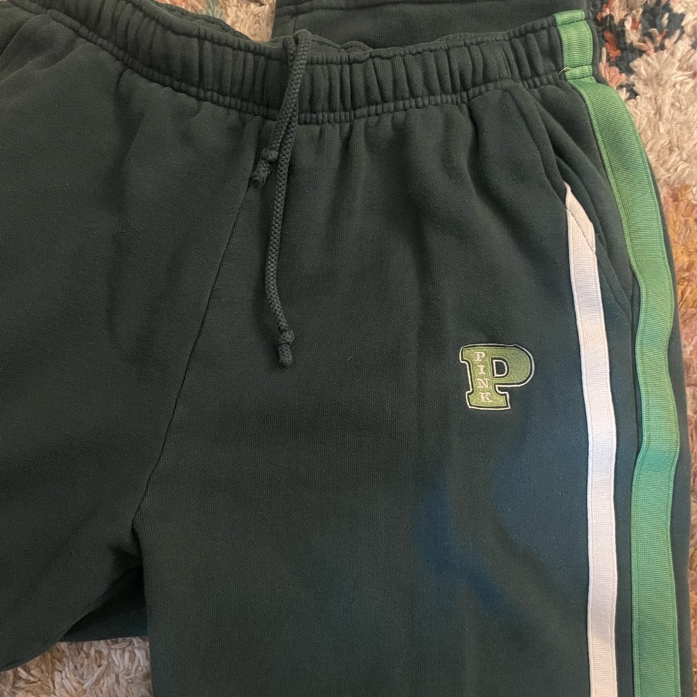 Green straight leg track style sweat pants
